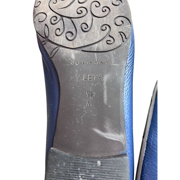 Brighton Aleta Navy Blue Italian Leather Ballet Flats With Ornate Medallion Deta - Picture 4 of 10